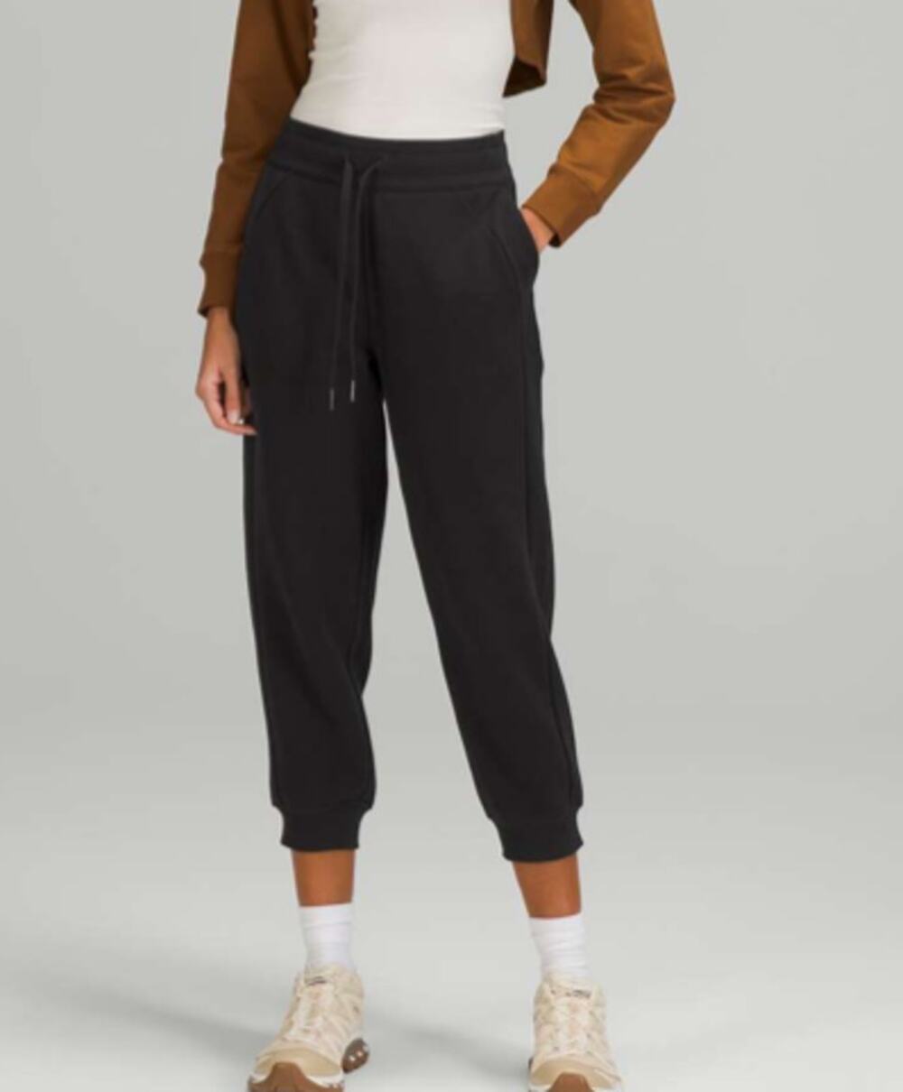 Lululemon Scuba High Rise Cropped Jogger Cotton Terry Drawcord Black Size 8